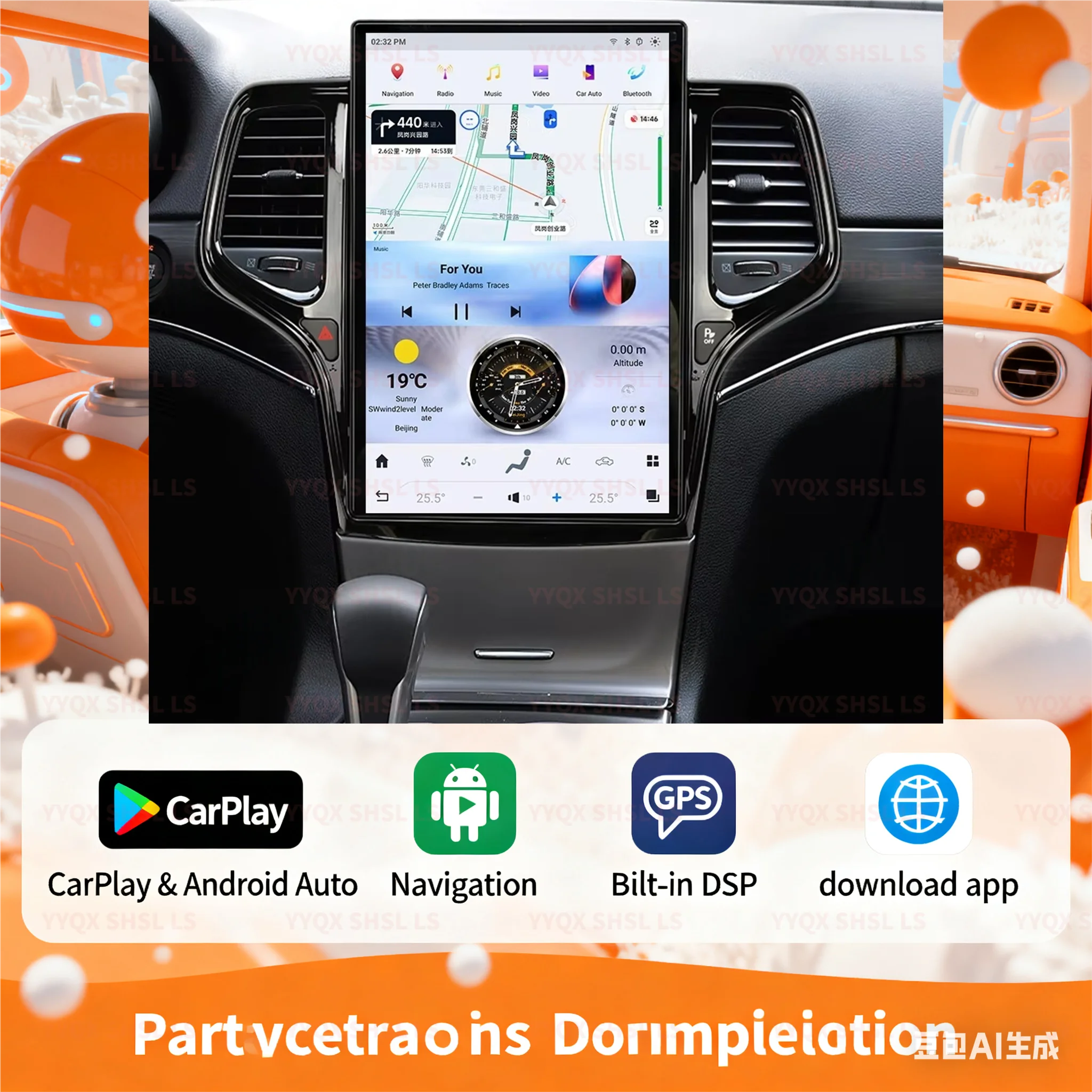 

14,4-дюймовый Android 8 + 128 ГБ для JEEP Grand Cherokee 2010-2021, стильный автомобильный GPS-навигатор, мультимедийный плеер, радиолента, головное устройство4