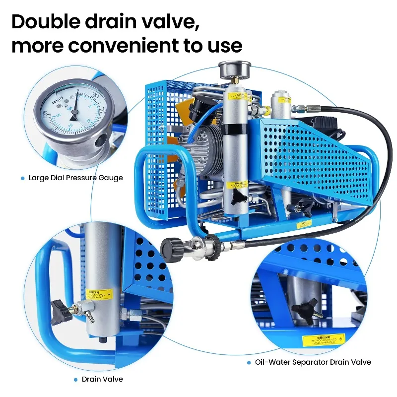 

Hot Sale High Pressure 100lpm 300bar 4500psi Auto Stop Four Cylinder Firefighting Breathing Scuba Diving Air Compressor