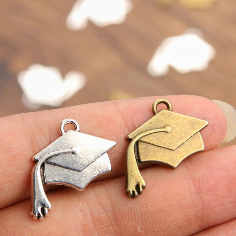 10PCS 22*24mm Metal Alloy Two Color Mortarboard Charms Graduation Season Pendant For Jewelry Making DIY Handmade Craft