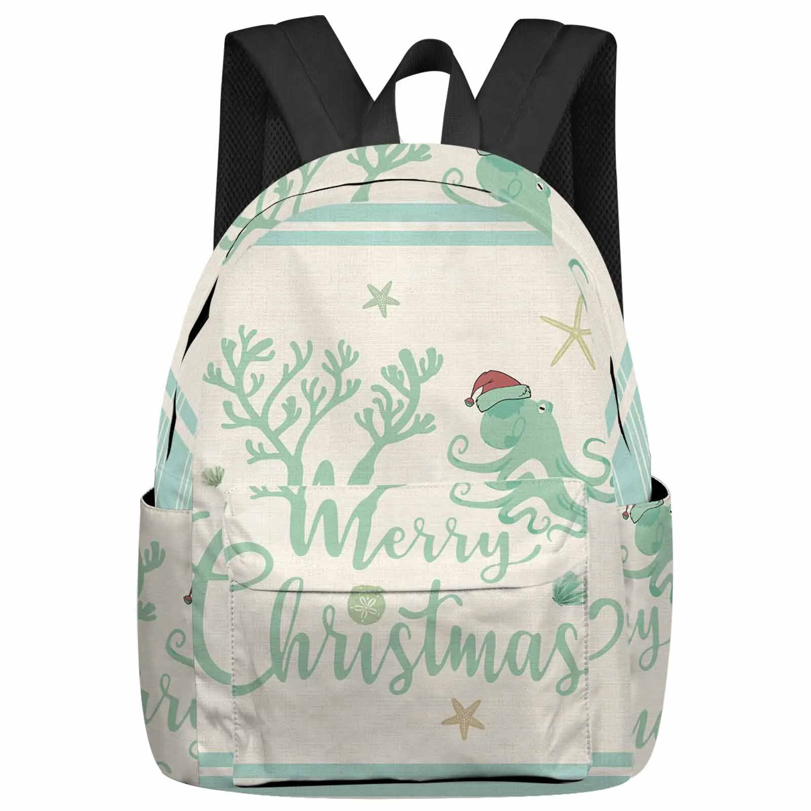 

Christmas Starfish Octopus Shell Lines Large Capacity Backpack Men Laptop Bags High School Teen College Girl Student Mochila