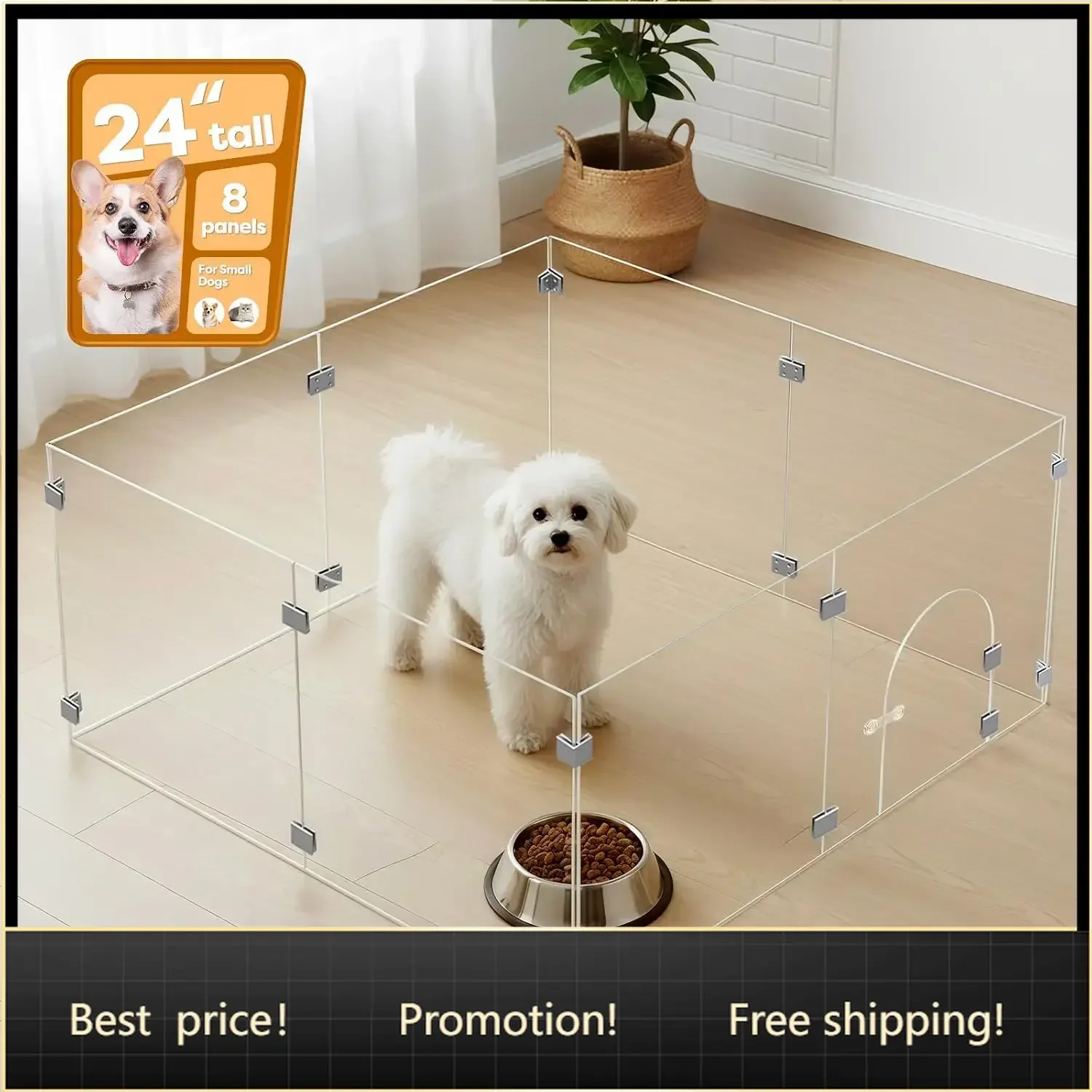 Clear Acrylic Dog Playpen with Door,Indoor Pet Playpens & Crate for Rabbits and Small Dogs and Cats, Play Pen Dog and Puppy