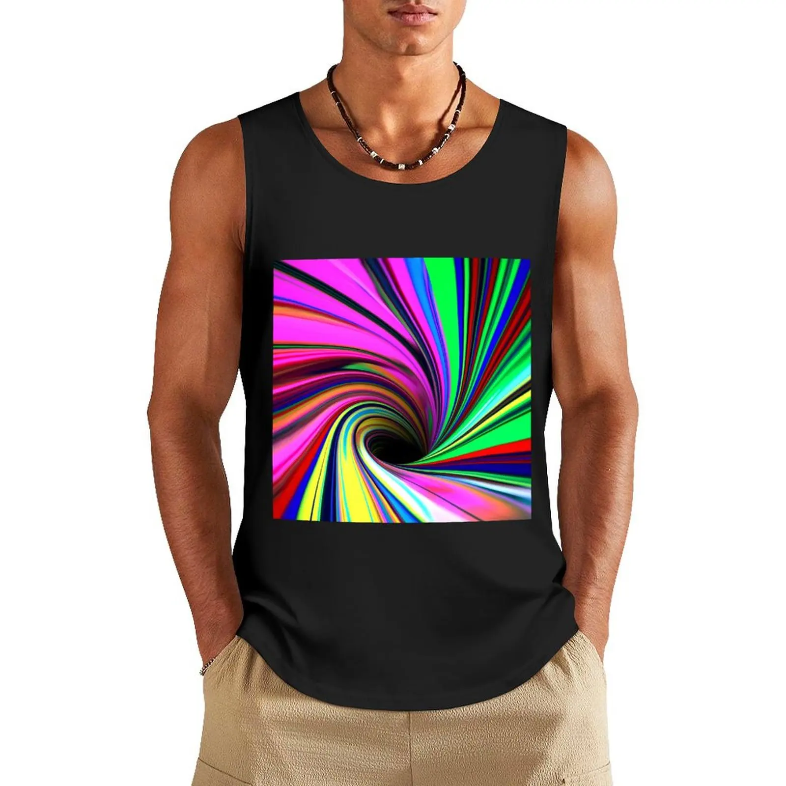 Psychedelic Warped Optical Illusion Colorama Vortex Tank Top Man gym clothes Fitness men clothing anime gym