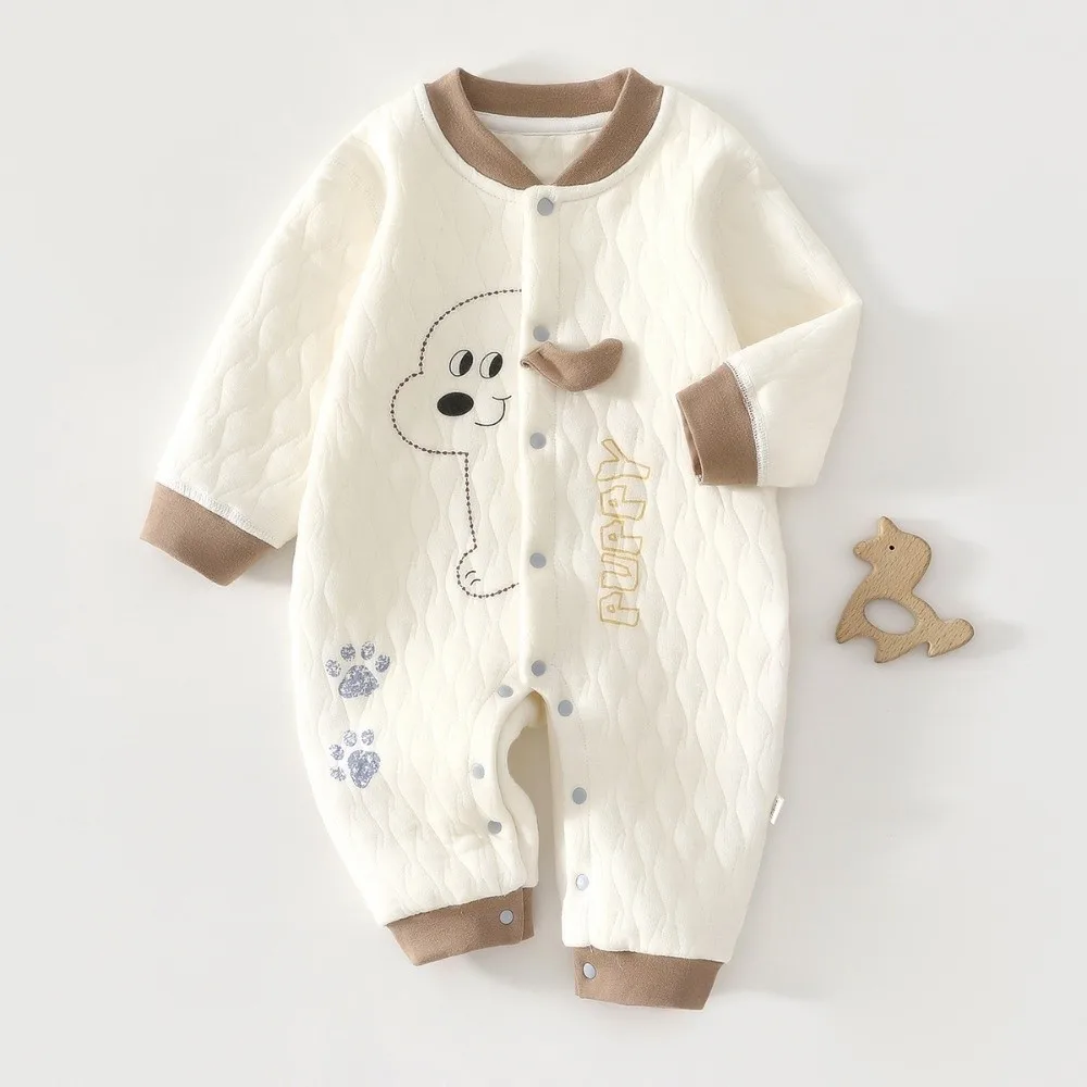

High Quality Three-layer Baby Jumpsuit Thickned Cute Cartoon Warm Clothes Cotton Crawling Clothes Newborn