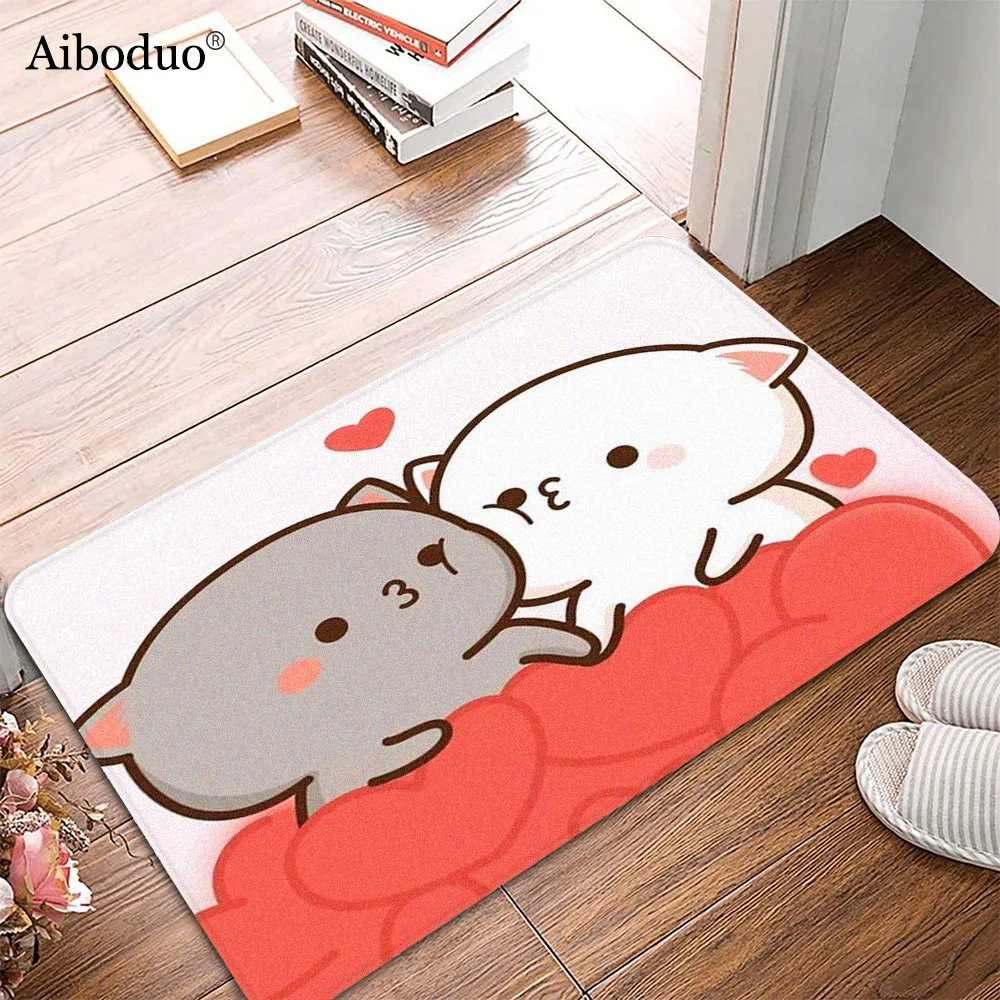 

Soft Bathroom Mats Cute Couple Kitchen Mats Toilet Cover Anti-slip Mochi Peach Cat Bathroom Decor House Entrance Mat Door Mat