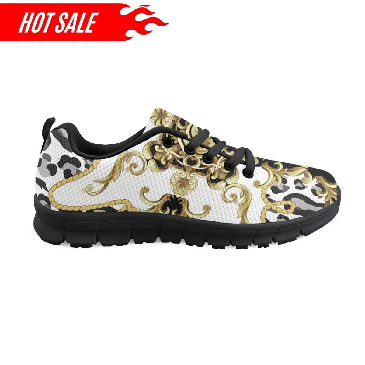 Vintage Baroque Print Womne's Flat Shoes Spring Summer Comfort Running Sneakers Casual Flats Leopard Print Footwear