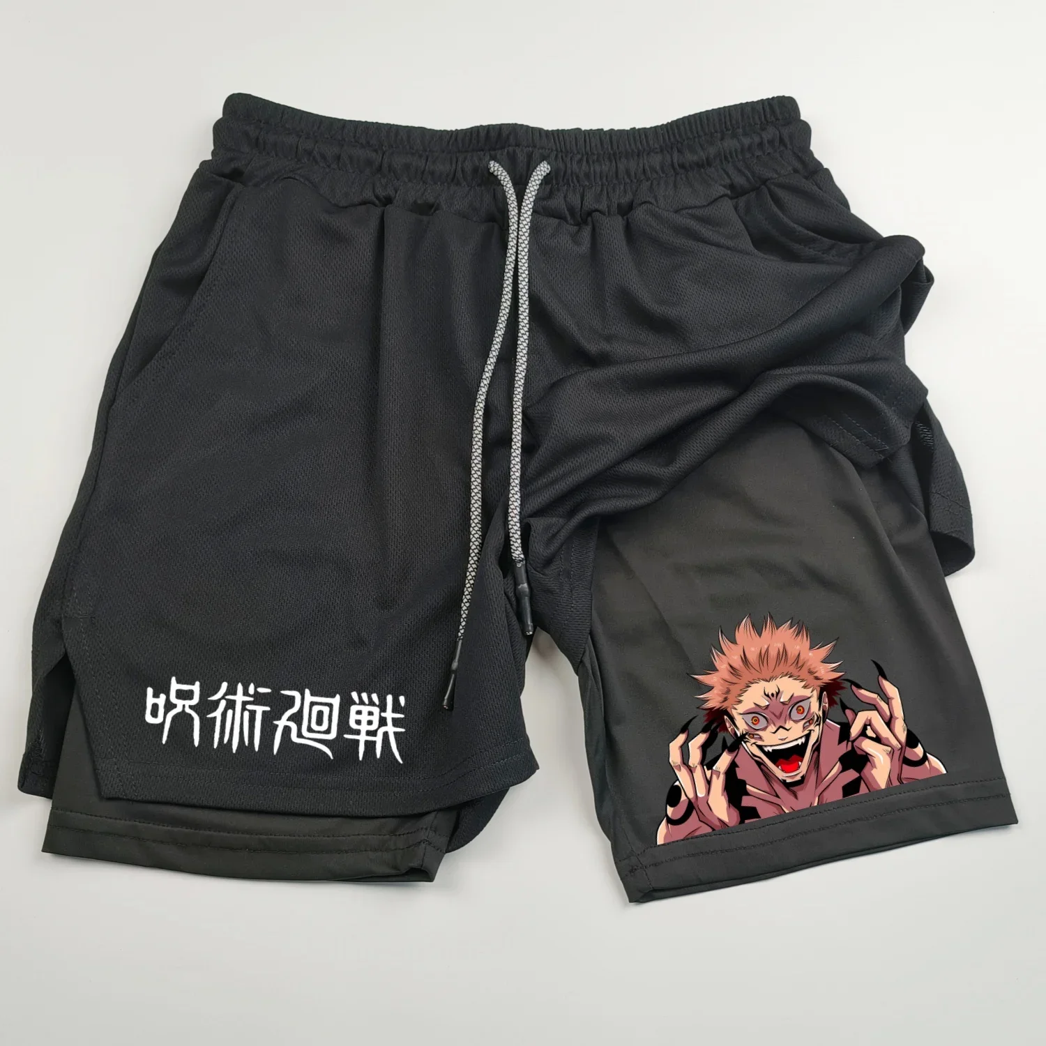 Jujutsu Kaisen Anime Graphic 2 in 1 Compression Shorts for Men Quick Dry Lightweight Gym Performance Shorts Athletic Activewear