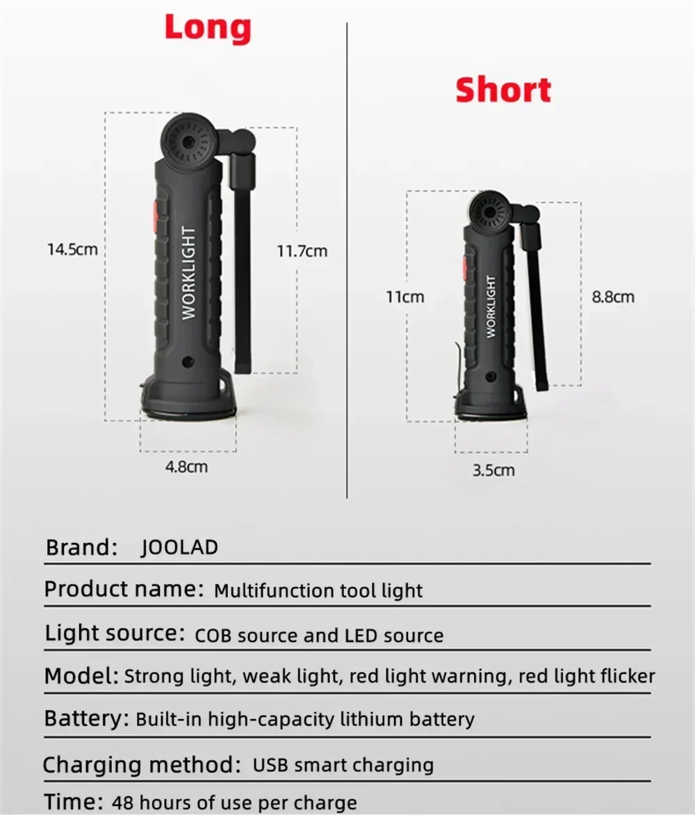 LED Flashlight Rechargeable Work Light Hanging Hook Magnetic with Builtin Battery USB Portable Flash Light Camping Repair Torch