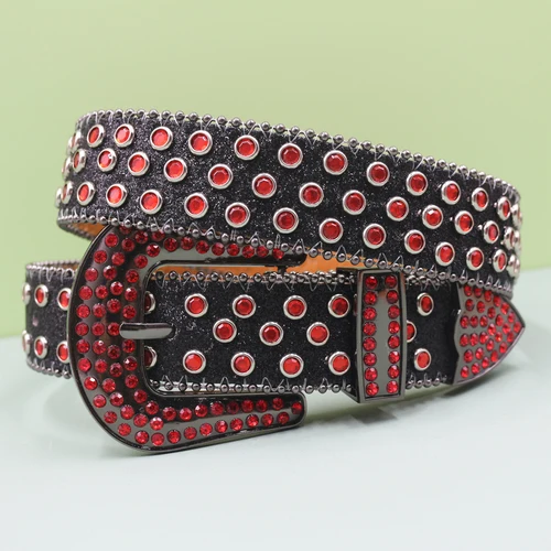 Imagen 2 del producto Cinturón vaquero de talla grande con diamantes de imitación para hombre, cinturón vaquero occidental con diseño de tachuelas brillantes, cinturón estilo HipHop Punk Rock Y2K de cuero