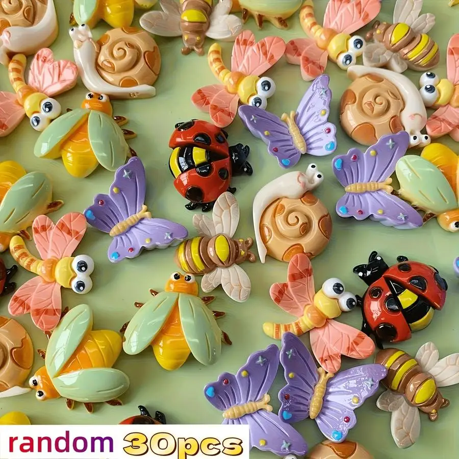 1/5/10/20/50/100pcs Random Mixed Insect Butterfly Snail Resin Additions, Suitable for Mobile Phone Case Making Hairpin Shoe Buck