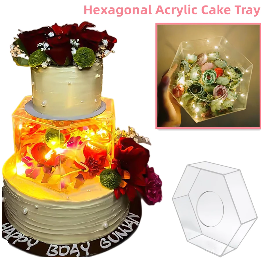 Hexagonal Transparent Acrylic Cake Display Board Refillable Cake Trays Cake Stand Dessert Box DIY Decoration Cake Base New