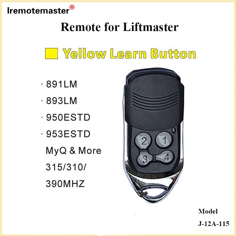 

For Liftmaster 891LM 893LM 950ESTD 953EV Garage Door Remote Control Rolling Code Yellow Learn Button 310/315/390MHz