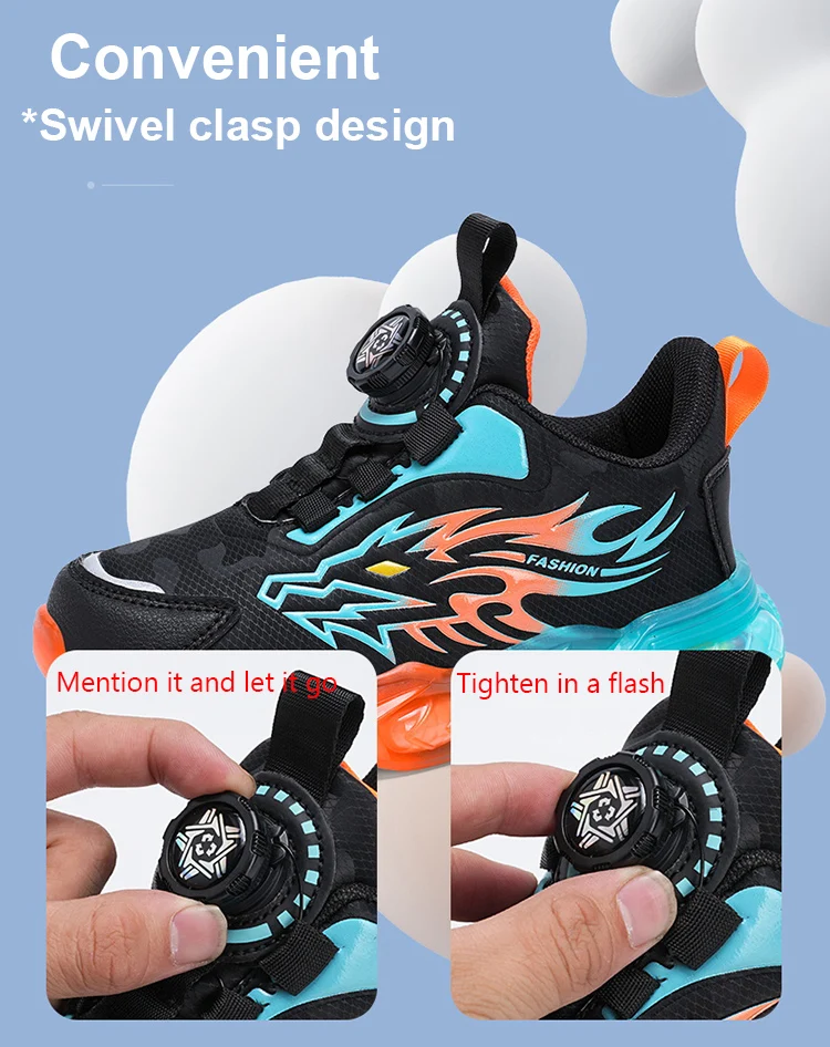 Neue rutschfeste Kinder-Sneaker aus Leder für Jungen, zum Laufen, Gehen, leichte Freizeitschuhe mit modischem Drachenmuster, Größe 28–39 – Detail 4