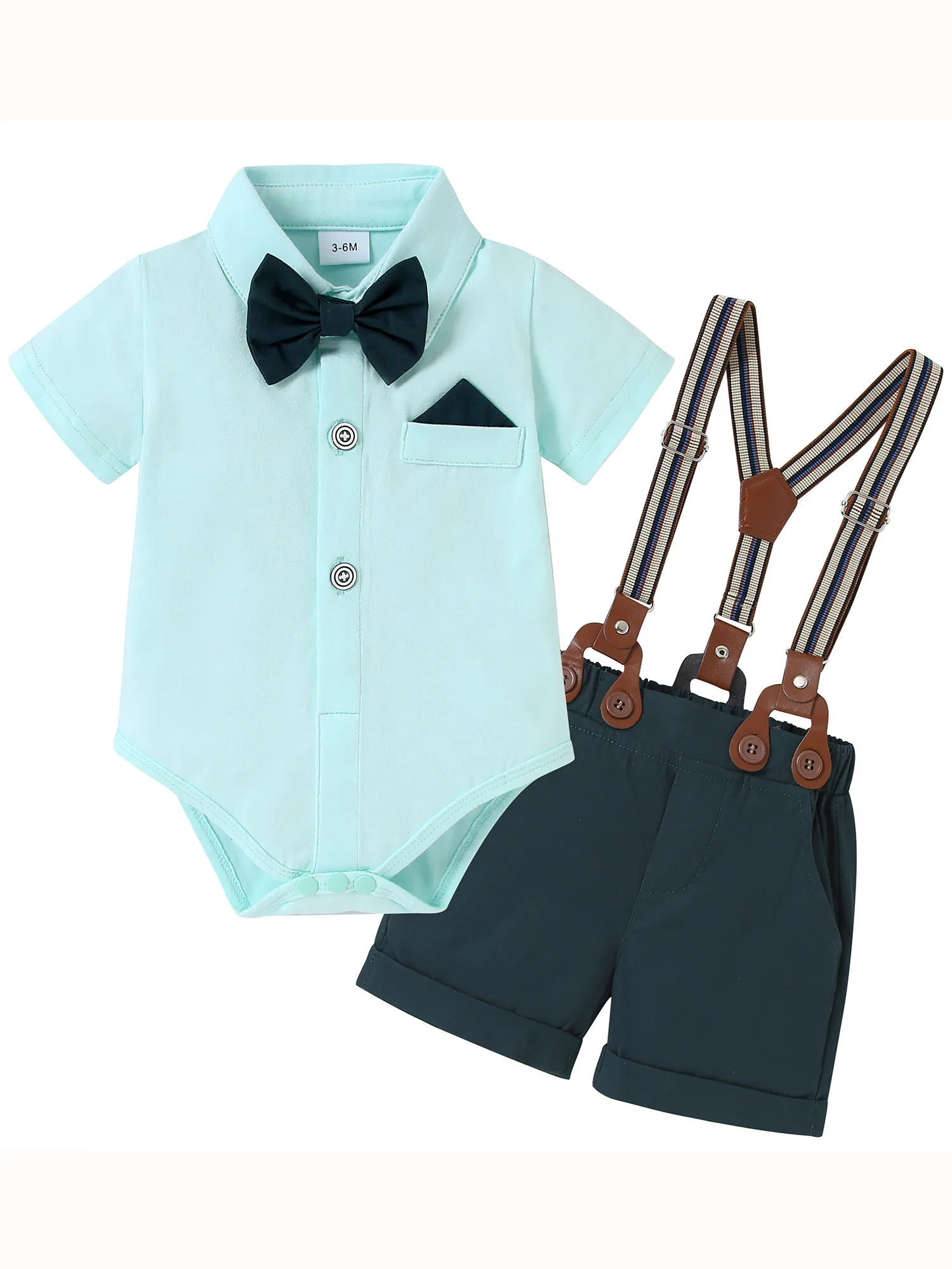 Infant Baby Boy Clothes solid color Gentleman Outfits Suits Summer Short Sleeve Bowtie Bodysuit Shirts + Suspender Shorts