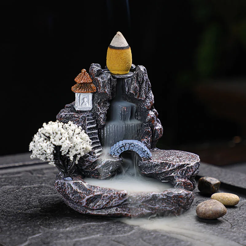 Resin Backflow Incense Home Ornament Mountains River Waterfall Reflux Incense Burners Fountain Backflow Aroma Incense Holder view 4