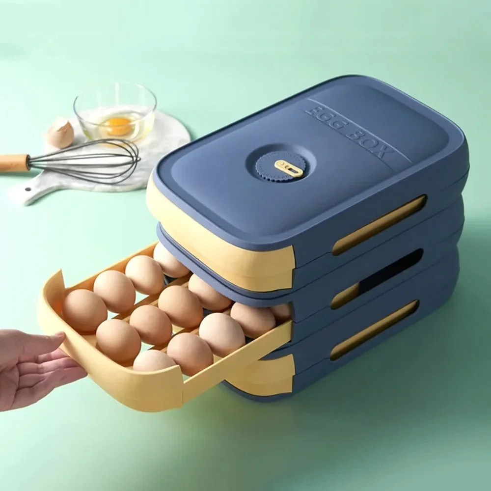 Egg Holder for Fridger Egg Storage Organizer Egg Fridge Storage Box Fresh-keeping Box Drawer Type Stackable Storage Egg Tray