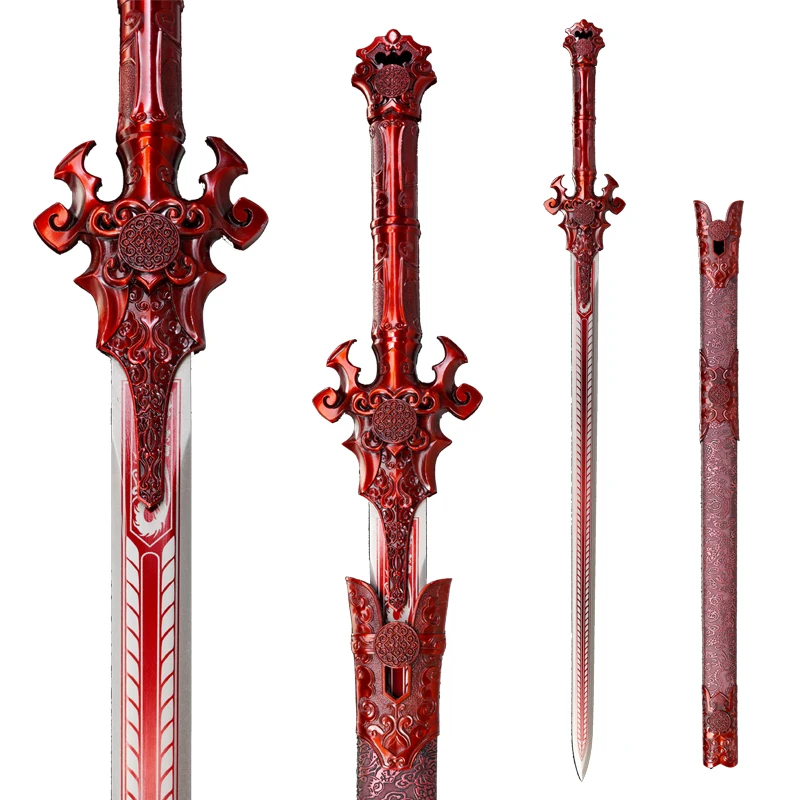 Fire Red Sword Traditional Chinese Film And TV Sword Collectible Artifacts Handmade Martial Arts Decorative Prop Non Sharp
