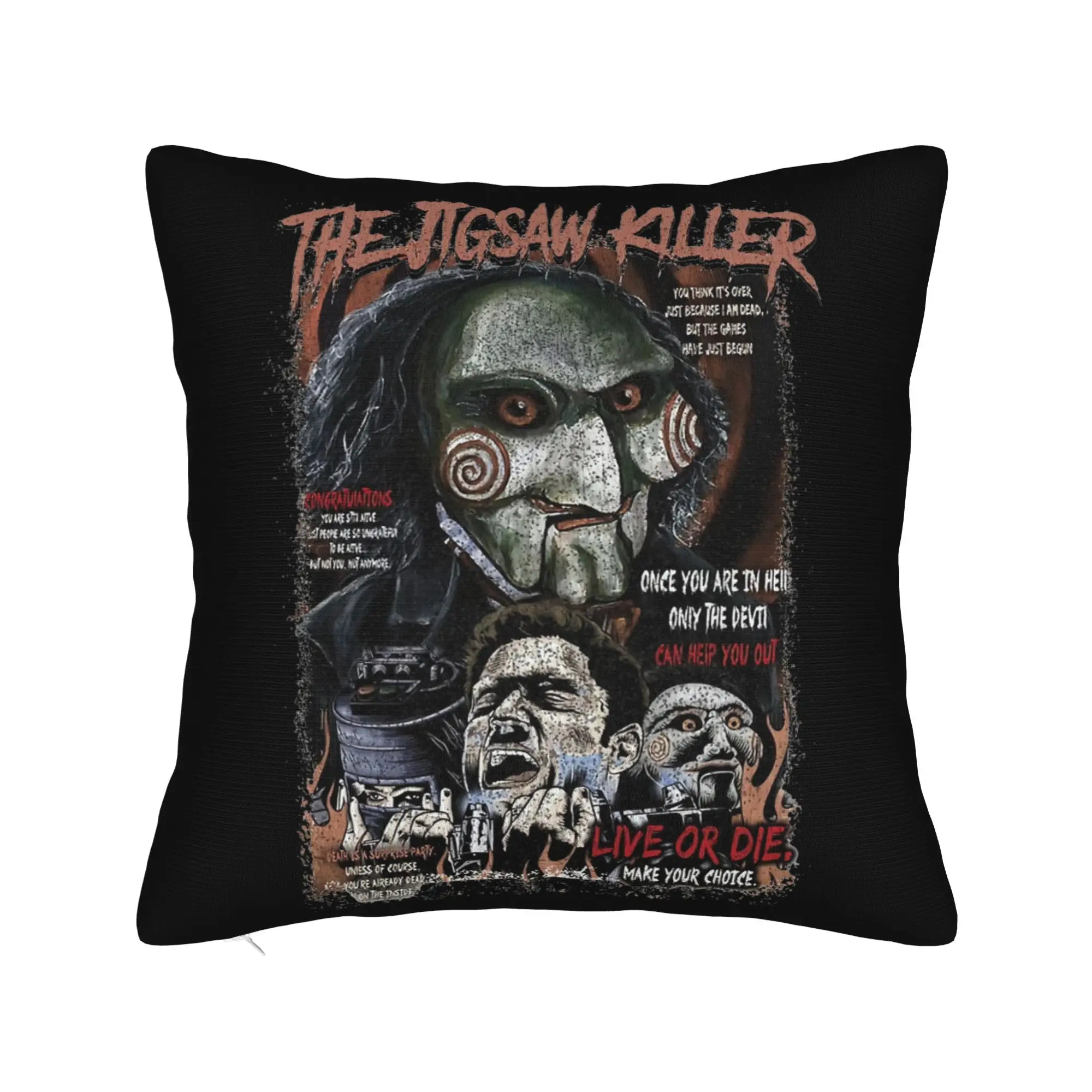 Saw Jigsaw Horror Movie Pillowcase Soft Polyester Cushion Cover Decorations  Pillow Case Cover Home Zippered 45X45cm
