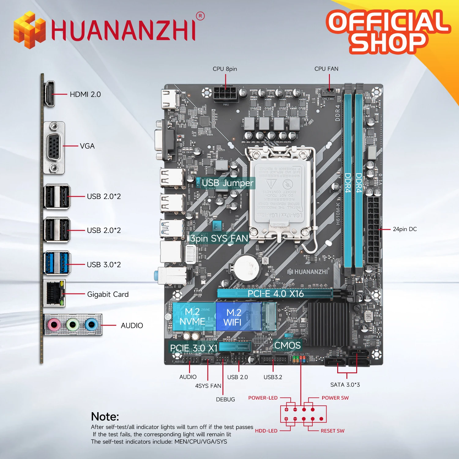 HUANANZHI H610M K MATX DDR4 Motherboard Support12 13 14 Gen H610 Intel LGA 1700 CPU 12100F 12400F 12490F 12600F 12700F 13600F