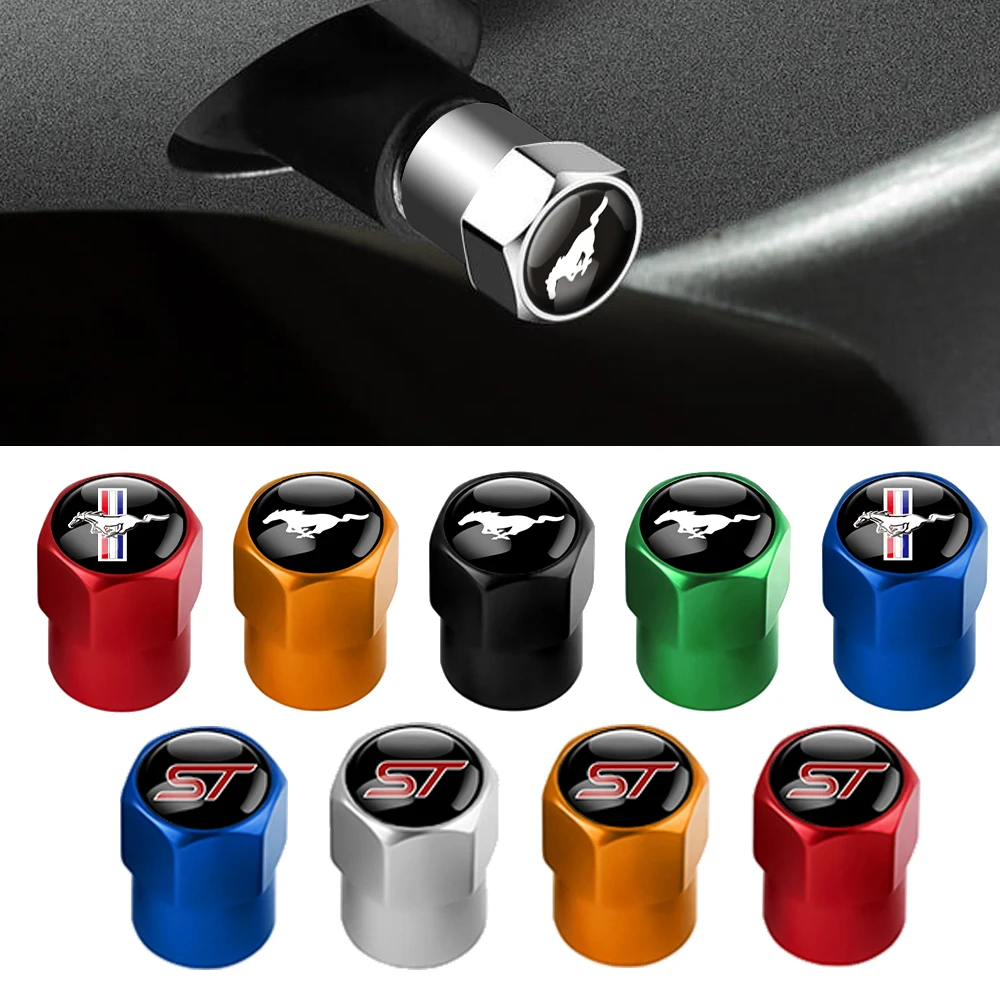 4Pcs Car Valve Caps Stem Case Covers For Ford Mustang Everest Mk7 Kuga Fiesta Focus ST Wheel Valve Dust Caps Tyre Rim Stem Cover