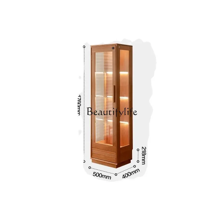 Multi-layer display cabinet Household solid wood dust-proof glass locker with door is simple