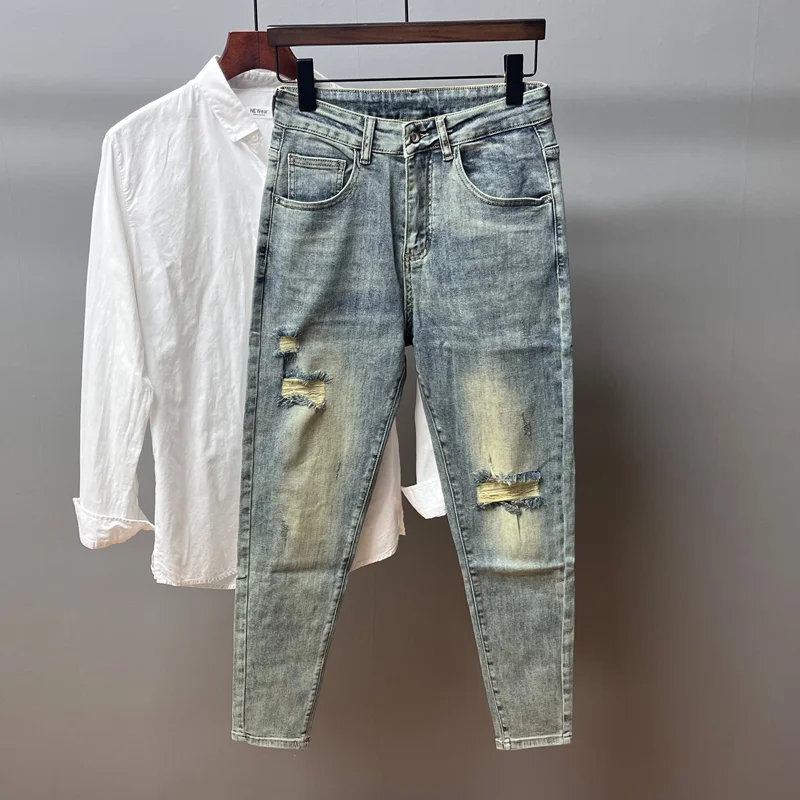 

Мужские джинсы в стиле ретро в американском стиле с конусом, повседневные длинные брюки свободного кроя, новые весенние джинсы с небольшой ногой