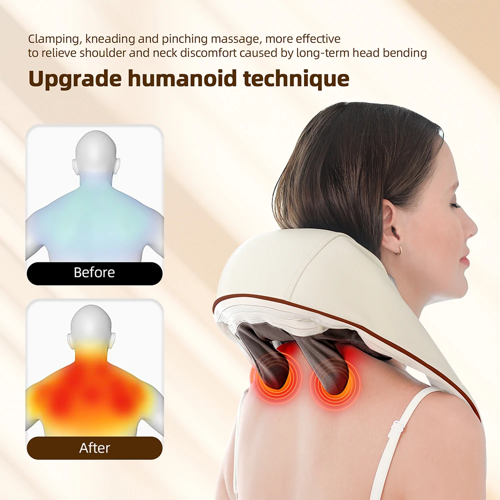 Hot Compress Kneading Shiatsu Massage Shawl Neck Chiropractic Massager for Shoulder Relax Trapezius Massager