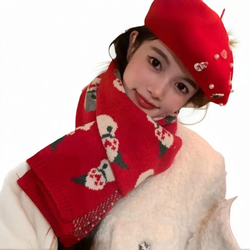 المألوف عيد الميلاد الأيائل ثلج وشاح شال دافئ وشاح أحمر طالب زوجين هدية الكريسماس الشتاء الدافئة وشاح حماية الرقبة