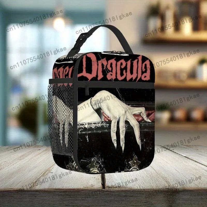 1pc Dracula Gothic Coffin Hand & Vampire Bat Print Thermal Bag - Reusable Portable Cooler for Blood- Non- Items, Dracula-Themed - view 5