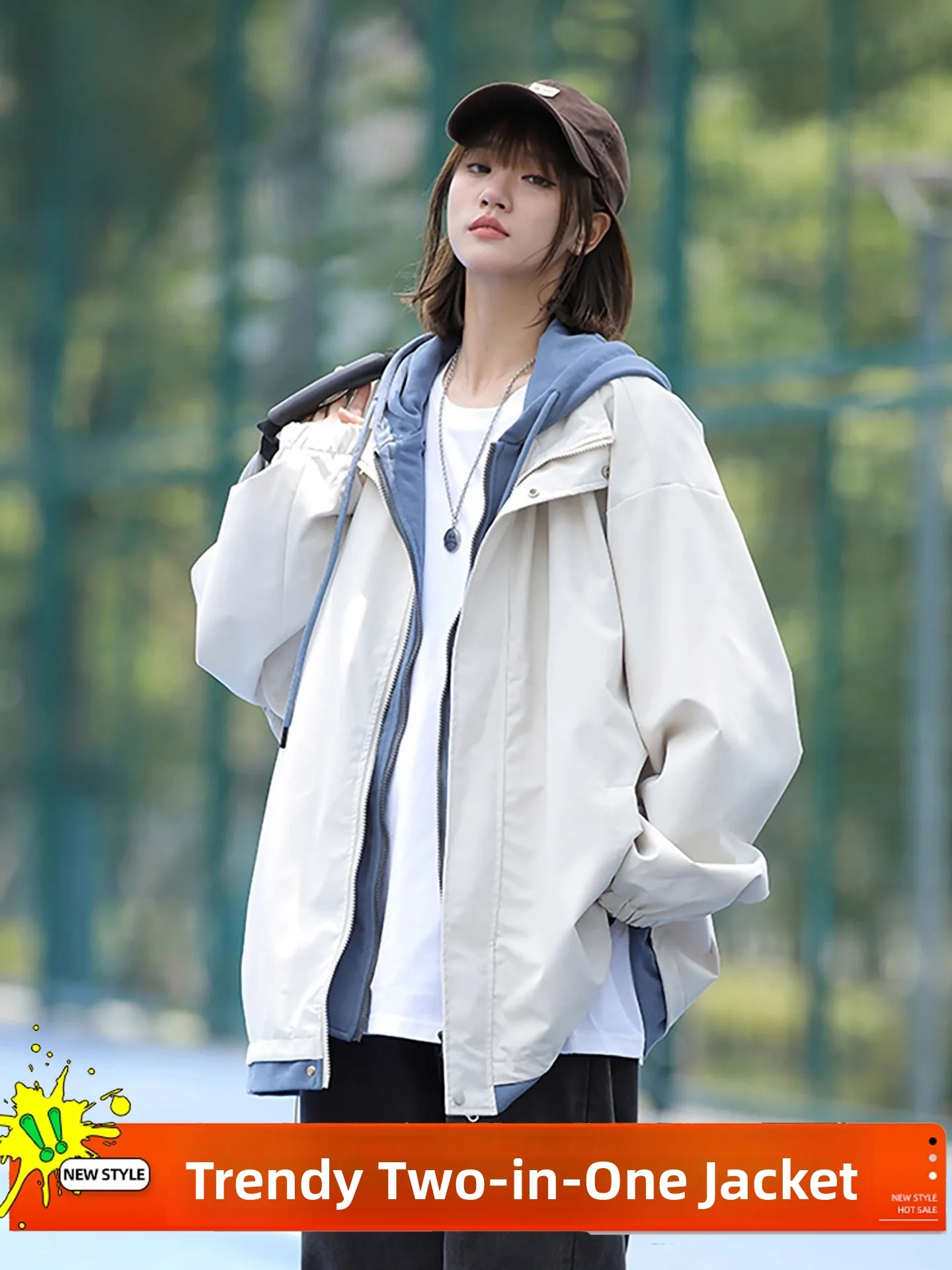 

Свободная куртка с капюшоном из немнущегося полиэстера для работы, парная верхняя одежда для осени и весны