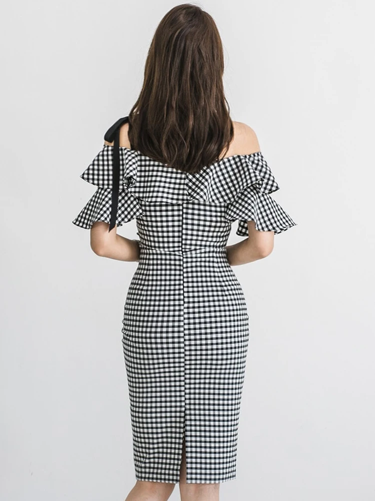 Mode Elegante Süße Frauen Abendkleid Chic Slip Strap Rüschen Sexy Diagonal Kragen Schlank Midi Robe Party Club Mujer Vestidos