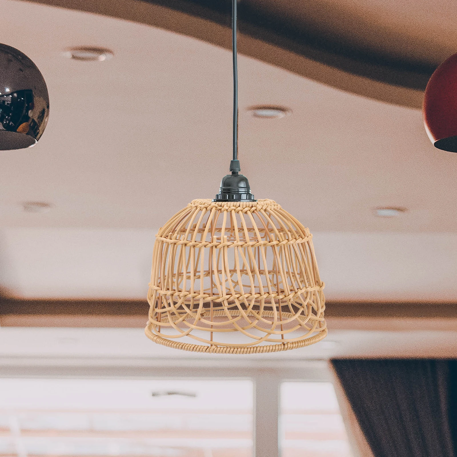 

Imitation Rattan Lampshade Vintage Rustic Light Cover for Ceiling Decoration Light Cover Lampshade Lamp Shade