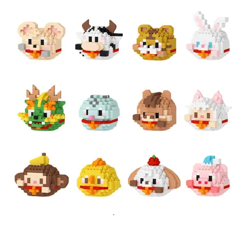 Animal Twelve Zodiac Building Blocks Rabbit Monkey Dragon Ox Rat Dog Pig Mini Small Bricks Children's Educational Toys Wholesale
