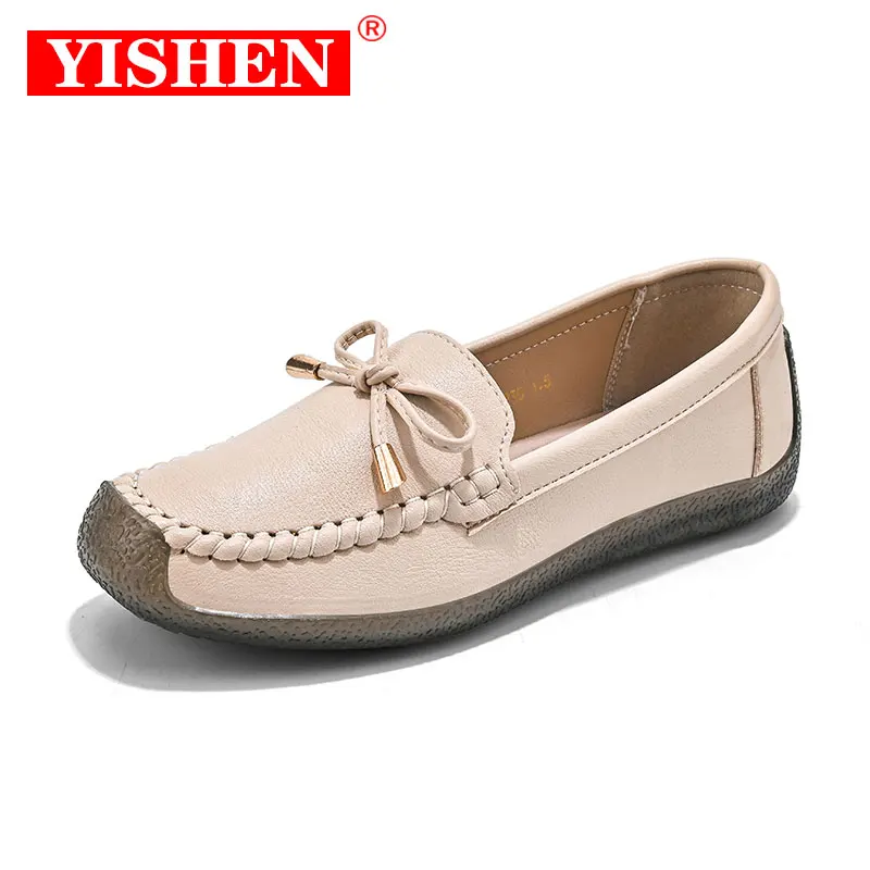 

Женские кожаные туфли YISHEN, лоферы на плоской подошве, без застежки, повседневная обувь для прогулок и вождения, Мокасины с бантом