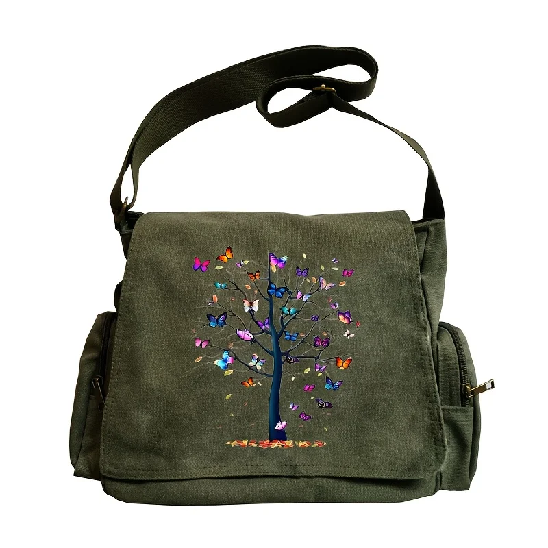

Vintage Women's Shoulder Bags Butterfly Tree Canvas Messenger Bag Large Capacity Crossbody Bag Daily Travel