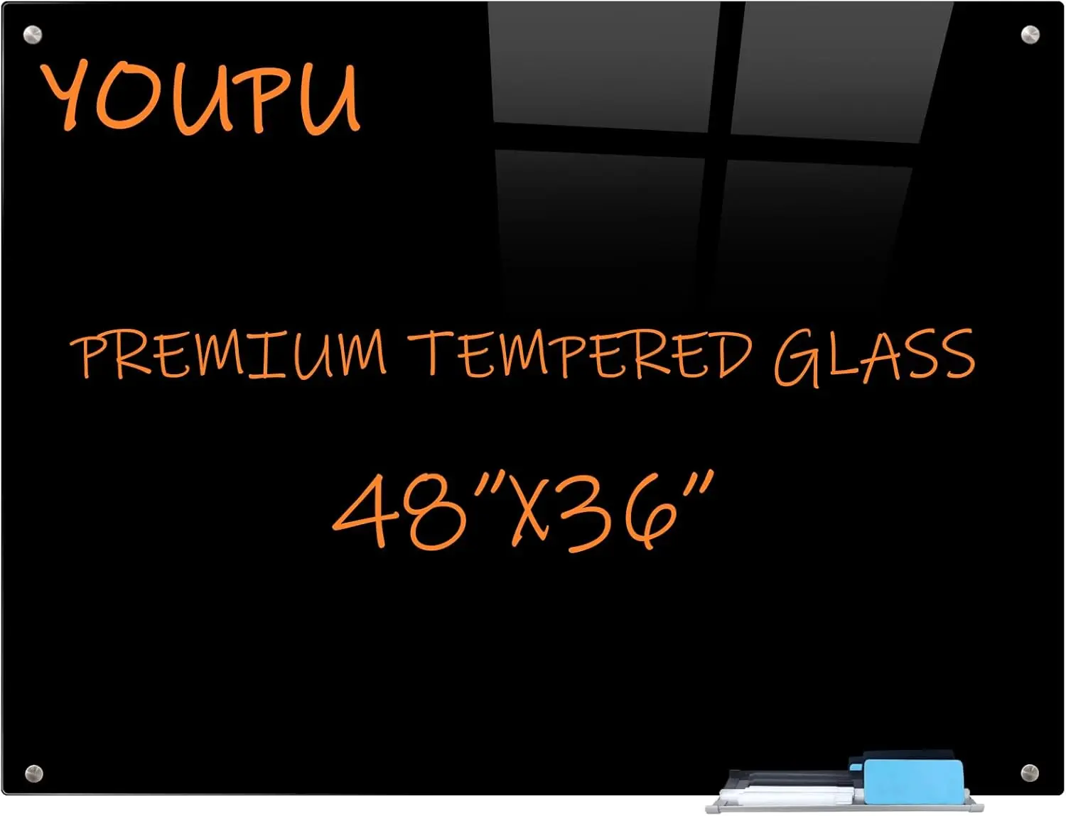 

Магнитная стеклянная доска для записей 48x36 дюймов, премиум-класса, из закаленного стекла, для настенного крепления, безрамочная конструкция, черная.