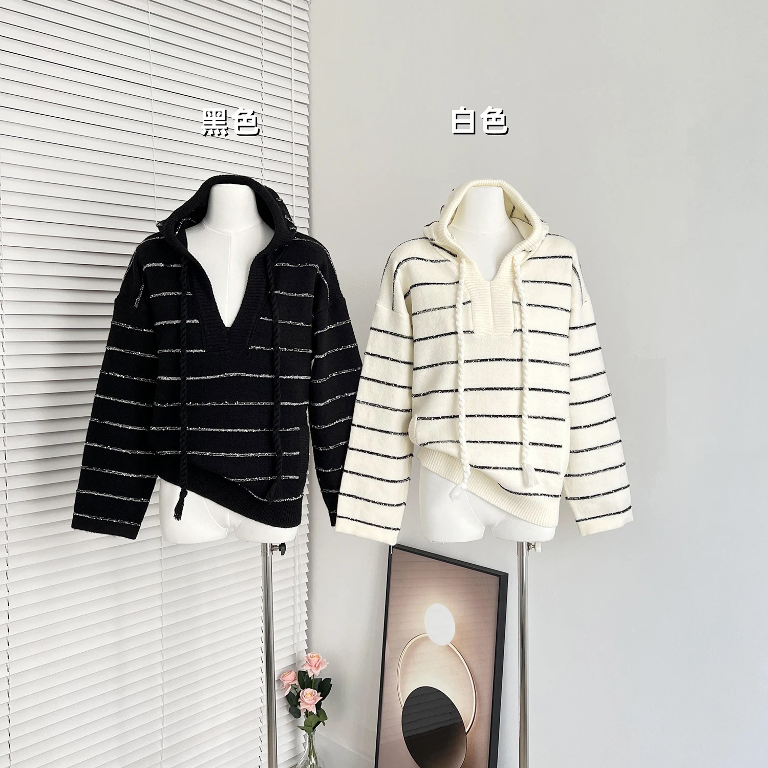 2000s Vintage Hooded Striped Sweater Women Korean Fashion Vintage Long-Sleeved Women'S Aesthetic Party College Pullover Sweater