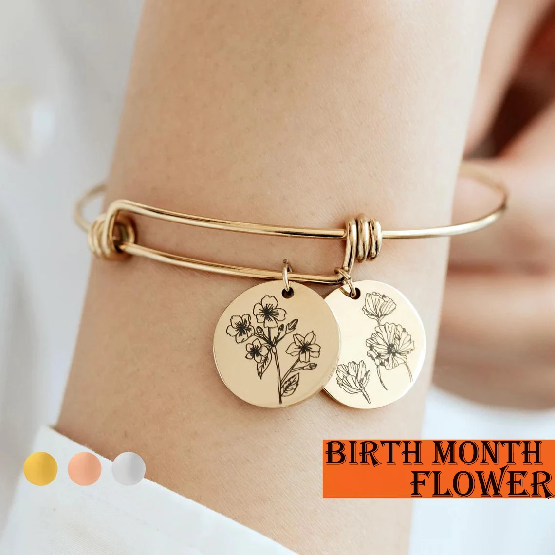 

Custom Birthday Flower Text Image Stainless Steel Personalized Gifts Portrait Bracelet Bangle Bracelet With Charms Memorial