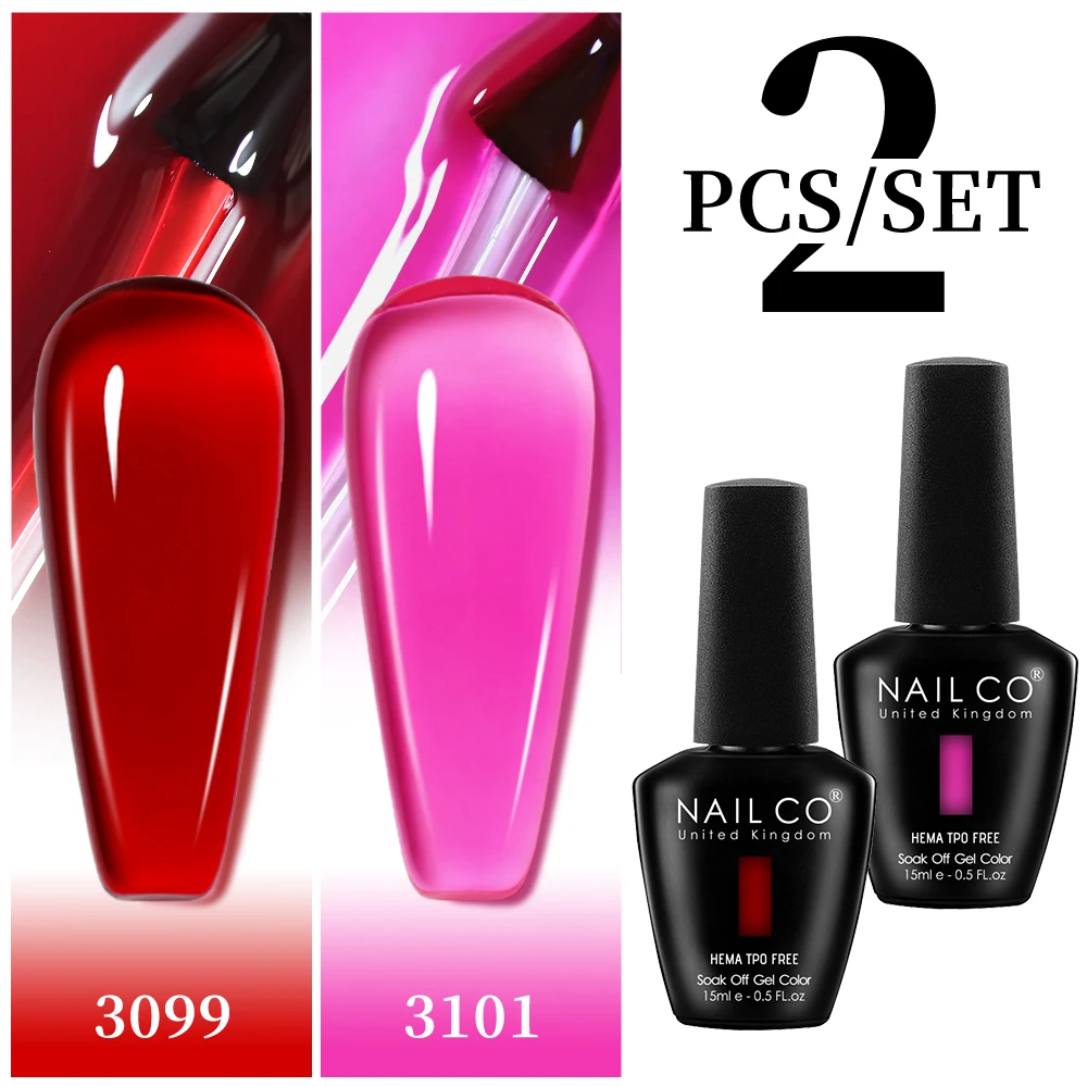 NAILCO 2pcs HEMA TPO FREE Jelly Amber Rose Red Mocha Color Gel Polish Set 15ml Semi-transparent Nail Art Gel Varnish UV LED Gel image 3
