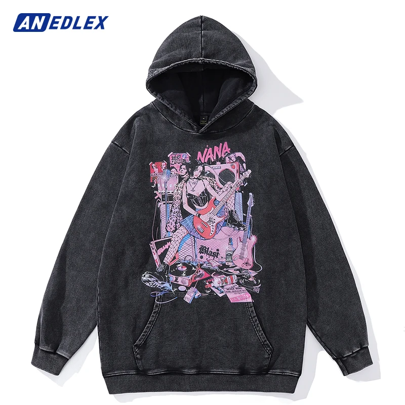 

Hip Hop Streetwear Men Autumn Winter Vintage Hoodie Japanese Anime Girl Graphic Pullover Harajuku Cotton Hooded Sweatshirt