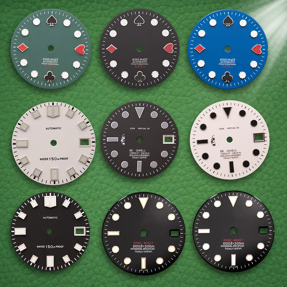 Mostrador S Logo 28.5mm, Mostrador Poker, Mostrador Cão Cartoon, Compatível com Movimento NH35/NH36, Acessórios de Modificação de Relógio com Luminosidade Verde
