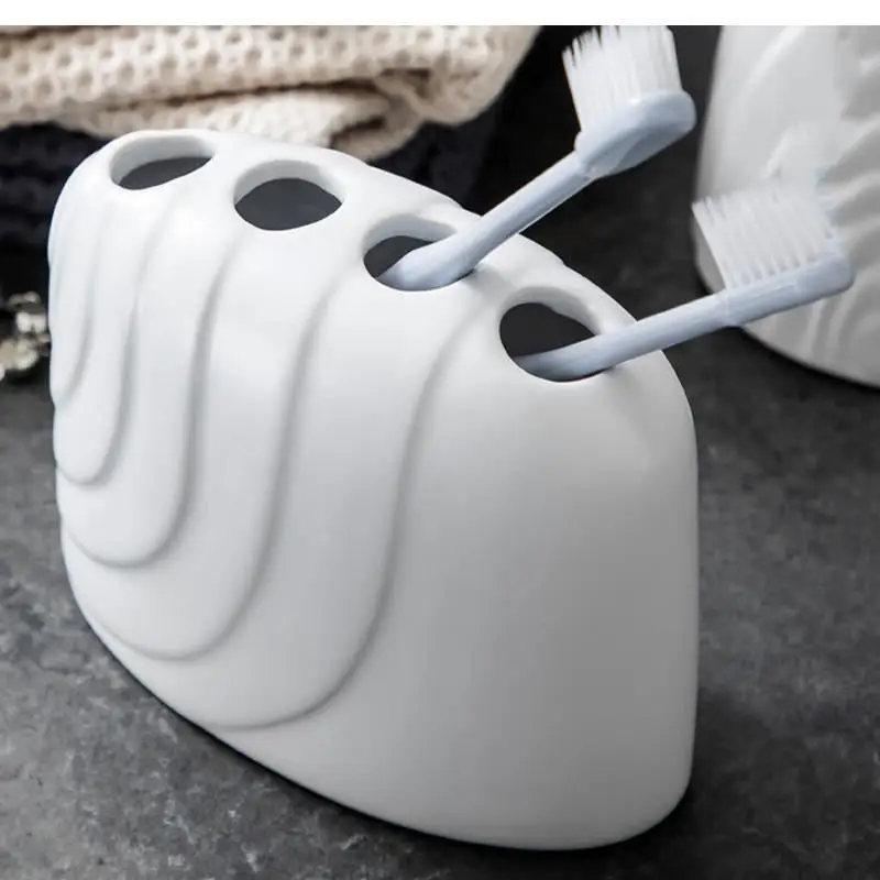 Nordic Style White Wash Set Ceramics Five Piece  Soap Dish Gargle Cup Toothbrush Holder Bottle Bathroom Decoration