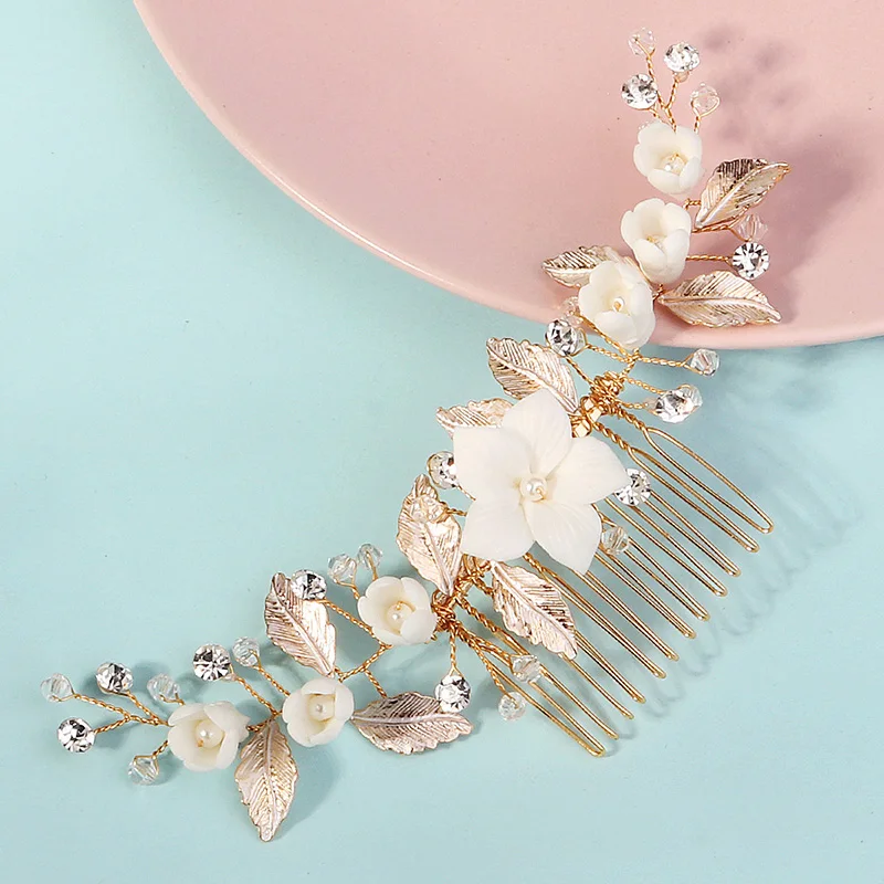 New Gold Color Hair Comb Pearl Rhinestone Wedding Hair Accessories Bride Headdress Hair Jewelry For Women Bridesmaid Gifts