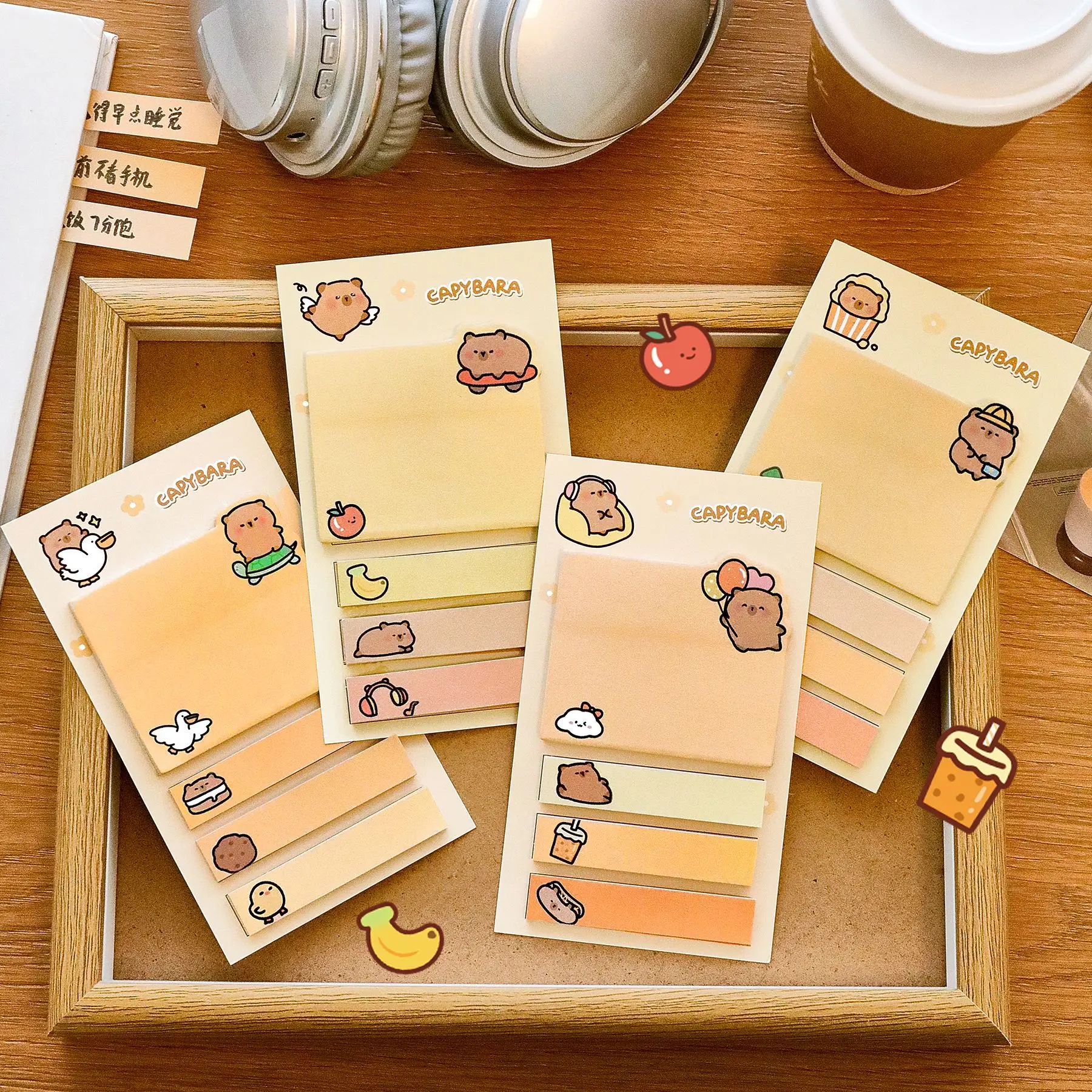 80/320sheets Capybara Index Stickers Set Stationery Students N Times Stickers Label Study Self-adhesive Sticky Notes for Gifts