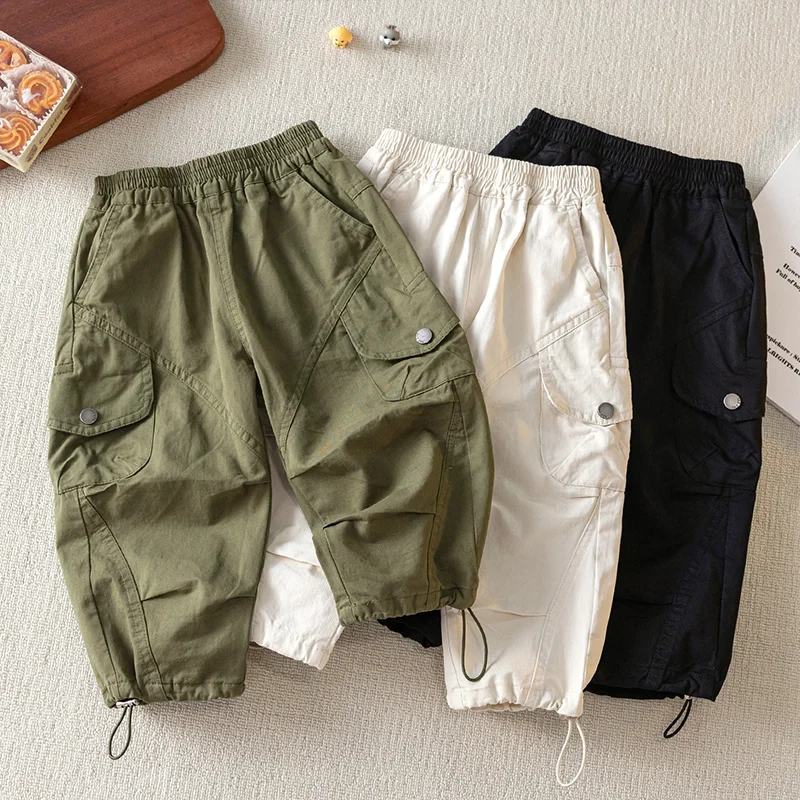 Kinder Mode Einfarbige Cargohose 2-8 Jahre Jungen Mädchen Locker Sitzende Baumwoll-Jogginghose für Frühling Sommer Lässige Hosen