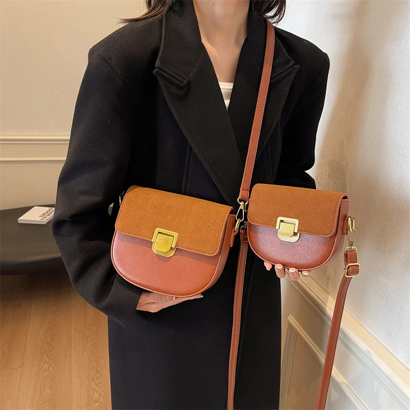 Mini Small  Semicircle Saddle Crossbody Bag For Women 2024 Winter Trends Handbag And Purse Retro PU Leather Shoulder Bag Flap