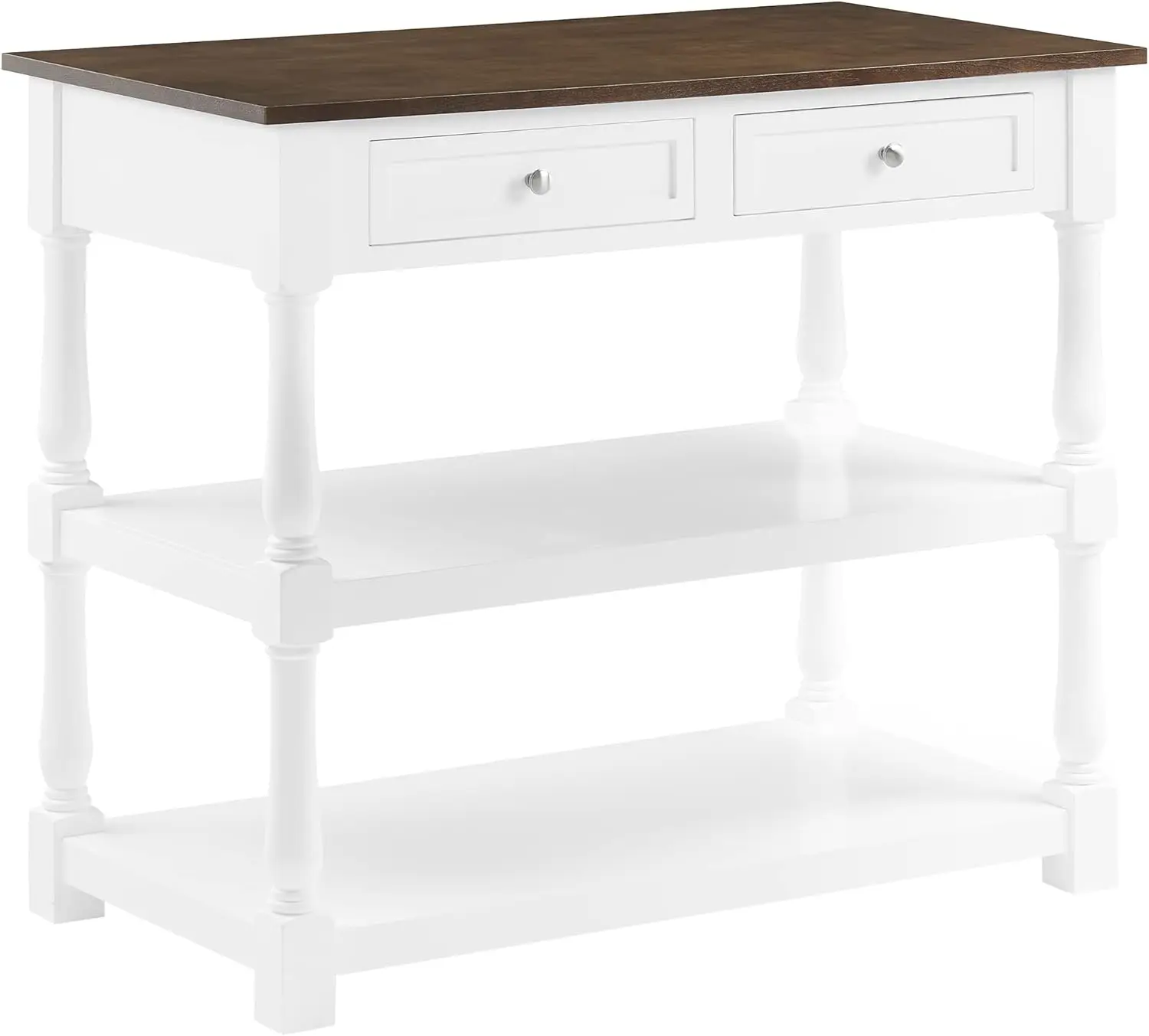 

Caitlyn Kitchen Island with Wood Top and Open Storage, White/Dark Brown