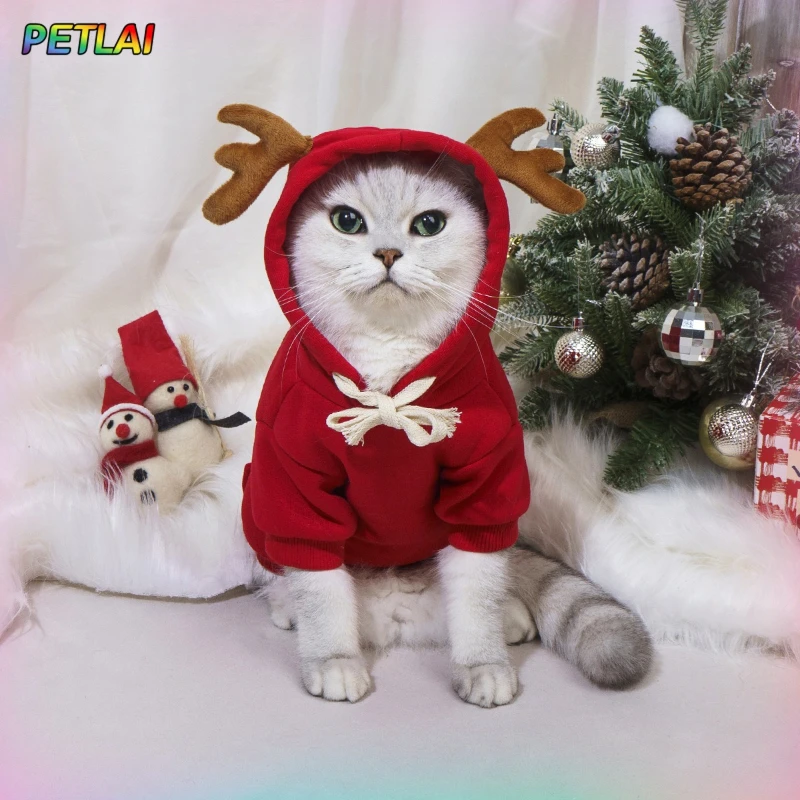 Christmas Pet Clothes Elk Cosplay Costume Creative Elk Antler Thickened Sweater New Style Creative Design Hoodie for Dog Cat
