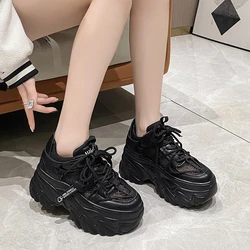 Shoes for Women 2023 High Quality Lace Up Women's Vulcanize Shoes Summer Solid Color Round Head Overheight with Mesh Sneakers