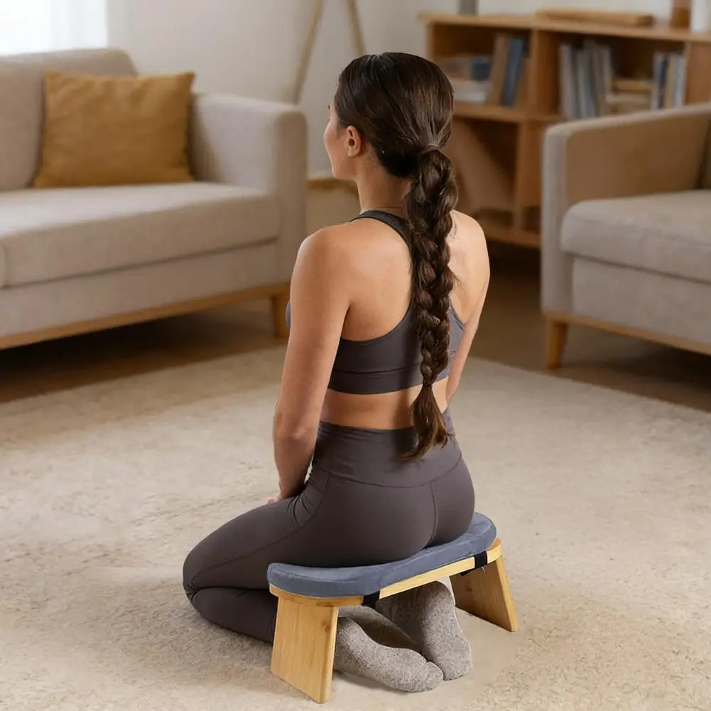 

Деревянная складная эргономичная скамья для медитации с подушкой, прочный портативный стул для сидения на коленях (сейза), для молитв и йоги
