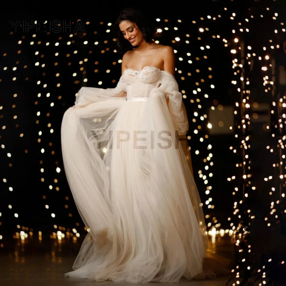 Robe de mariée dos nu avec des Appliques en dentelle, en Tulle, longueur au sol, nouvelle collection